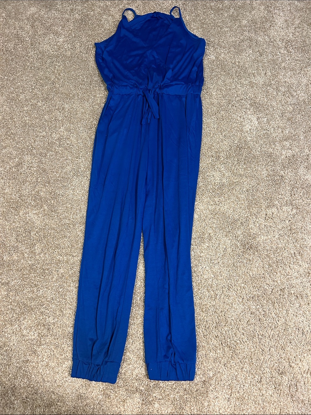 Blue Women's Sleeveless Jumpsuit with Tie Waist